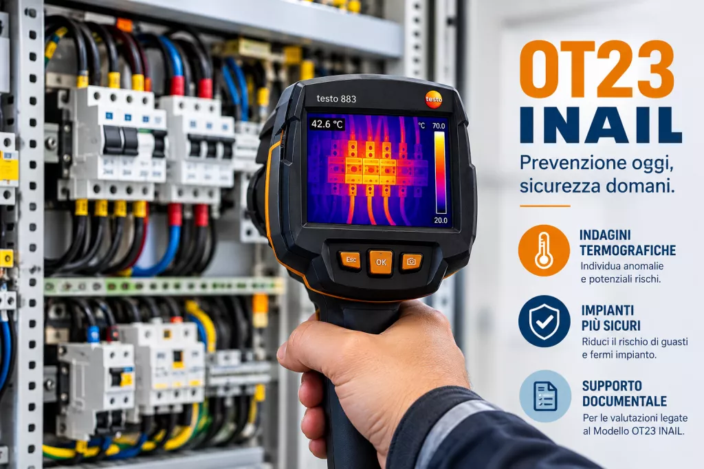 Indagine termografica su impianti elettrici per sicurezza aziendale e modello OT23 INAIL