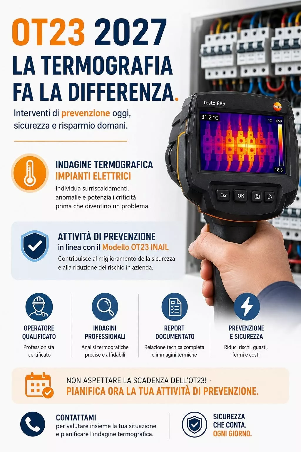 Termografia impianti elettrici e Modello OT23 INAIL 2027: prevenzione, sicurezza aziendale e indagini termografiche professionali.